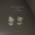 Gold Pale Aqua Heart Multicolor Crystal Halo Studs view 1