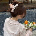 White Flower Pearl Claw Clip Glossy Bloom Hair Accessory view 3