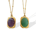 Natural Stone Square Bezel Pendant Necklace Gold Or Steel view 5