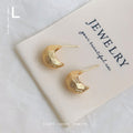 Gold Textured Teardrop Crescent Stud Earrings Post Backs view 4