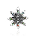 Antique Silver Abalone Shell Flower Brooch Crystal Center view 1