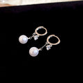 Silver Tone Huggie Earrings with Crystal Links and Pearl Drops view 6