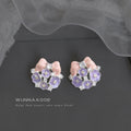 Pink Bow Purple And Clear Stone Flower Cluster Stud Earrings view 6
