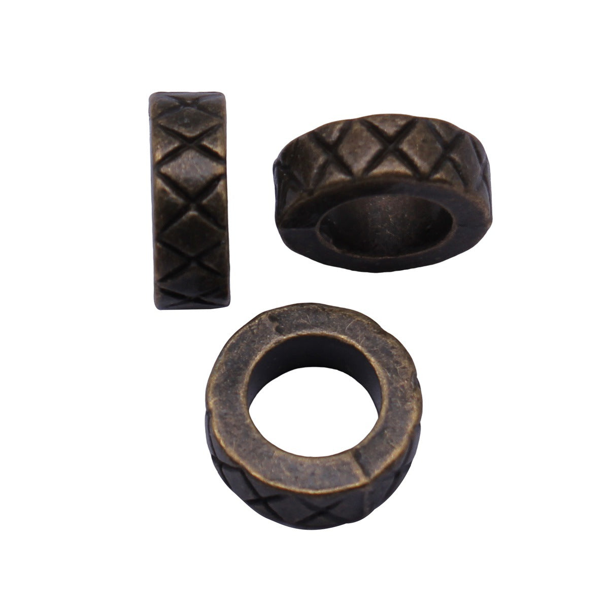 11x11x4mm 1.5g Antique Bronze Zinc Alloy X Texture Large Hole Spacer Beads for Bracelet Jewelry Making