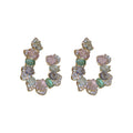 Pastel Crystal Open Hoop Statement Earrings With Polished Metal Tone Details view 5