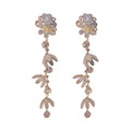 White Floral Pearl Leaf Tassel Earrings Polished Metal Jewelry view 5