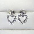 Silver Tone Crystal Heart Bow Stud Earrings with Polished Finish view 4
