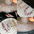 Crystal Fringe Choker Necklace in Red or Champagne Gold view 1