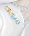 Blue Pearlescent Heart And Round Initial Letter Keychain view 11