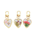 Gold Tone Pressed Flower Heart Resin Clip Keychains view 5