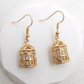 Gold Mini Birdcage Pearl Drop Earrings Hollow Cage Charm view 2