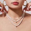 Pearl Bead Necklace Bracelet Set Gold Steel Ball Accent view 2
