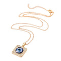 Gold Tone Square Crystal Halo Blue Evil Eye Pendant Necklace view 4