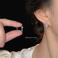 Silver Rose Flower Mini Huggie Hoop Earrings Bloom Pair view 2