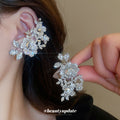 Silver Tone Crystal Leaf and Flower Ear Cuff Clips view 1