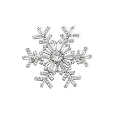 Front view of the silver snowflake metal brooch