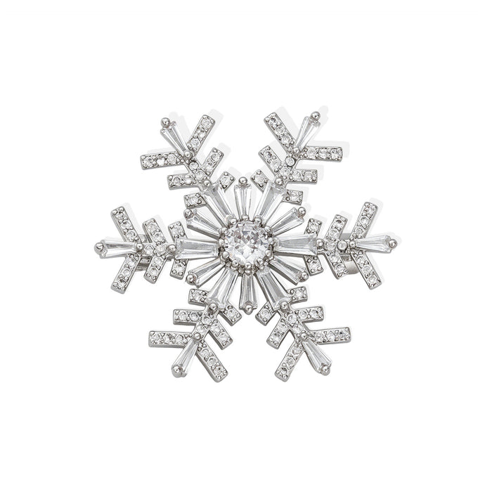 Silver Tone Crystal Snowflake Metal Brooch Pin for Jackets