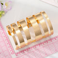Gold Tone Wide Textured Multi Strip Open Cuff Bracelet view 3