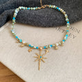Blue Bead Celestial Charm Layered Necklace Decorative Jewelry view 7