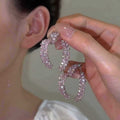 Pale Pink Crystal Open Heart Outline Stud Earrings view 6