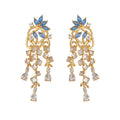 Gold Blue Zircon Flower Cascade Tassel Drop Earrings Pair view 5