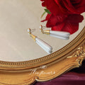 Long White Teardrop Pearl Drop Earrings with Gold Caps view 4