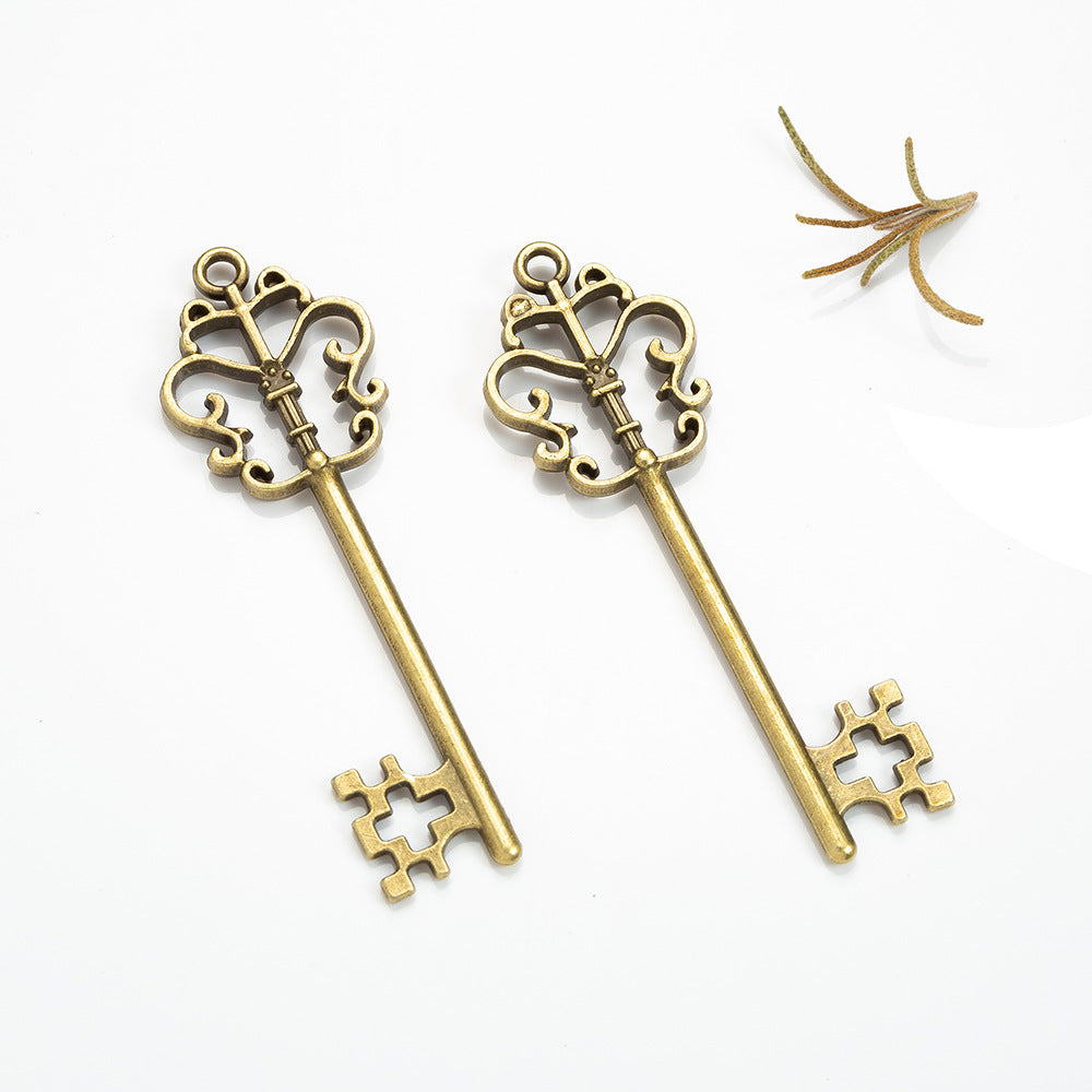 Vintage Double-Sided Floral Vine Key Charm Pendant 53x18mm
