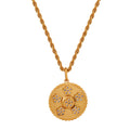 Round Disc Crystal Flower Pendant Rope Chain Necklace Gold Steel view 5