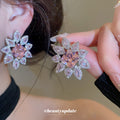 Pink Crystal Statement Earrings in Floral and Rectangle Styles view 4
