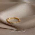 Gold-Tone Square Geometric Ring Single Accent Stone view 3