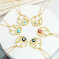 Gold Tone Open Hand Outline Evil Eye Pendant Necklaces in Six Colors view 1
