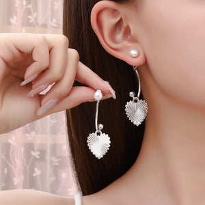 Silver-Tone Ray Heart Pearl-Look Drop Stud Earrings, Zinc Alloy