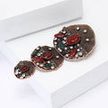 Antique Tone Disc Drop Brooch with Red and Green Stones view 3