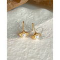 Gold Ginkgo Leaf Pearl Drop Earrings Fishhook Wire view 4