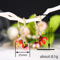 Red Pink Flower Drop Hoop Earrings Metal Jewelry Design view 4