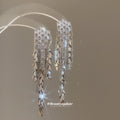 Silver Tone Crystal Wheat Leaf Fringe Statement Earrings view 4