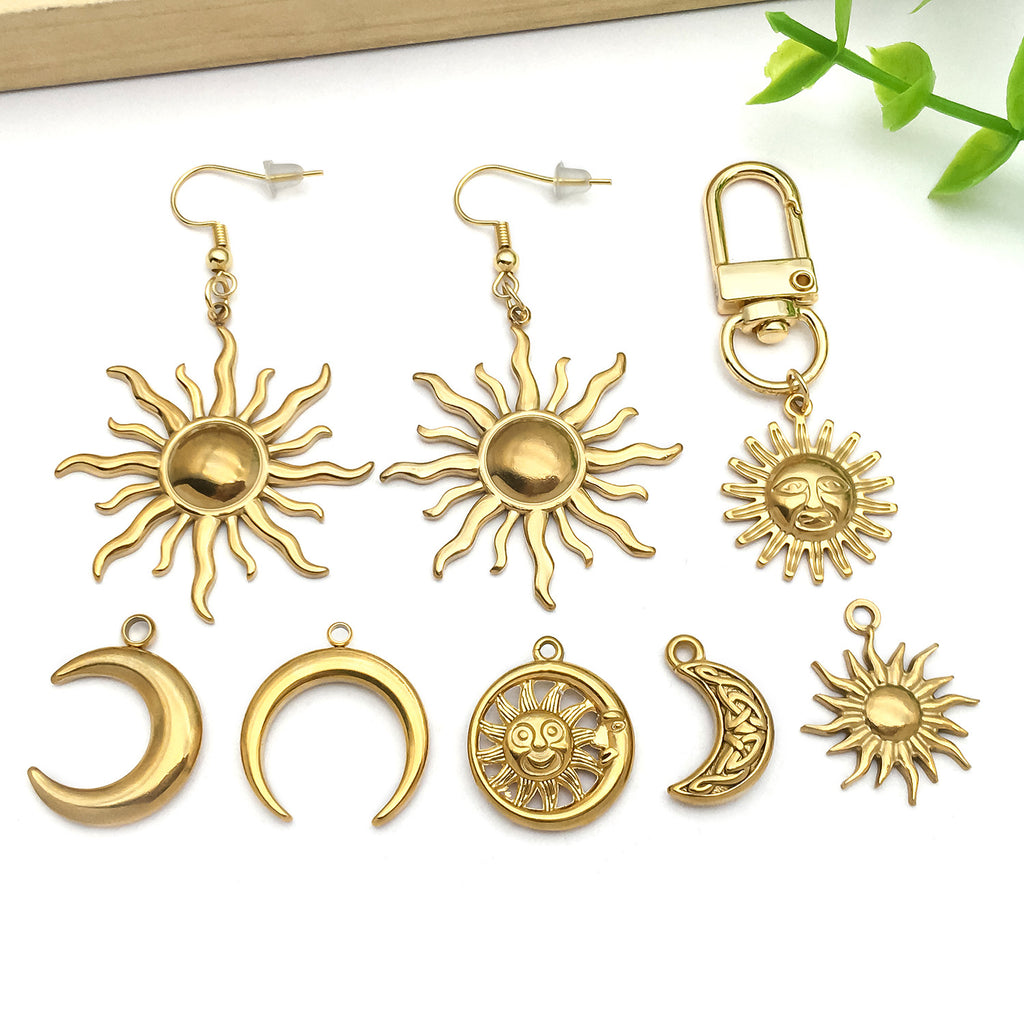 Gold Stainless Steel Sun Moon Evil Eye Charm Pendant for DIY Vintage Bracelet Jewelry
