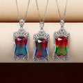 Gradient Rectangular Stone Crown Frame Pendant Necklace view 4