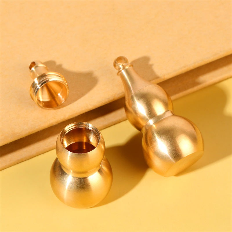 Solid Brass Gourd Keychain with Top-Opening Hollow Pendant