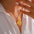 Crumpled Texture Pendant Necklace Rope Chain Gold Steel Tone view 3
