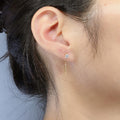 Round CZ Chain Threader Bar Drop Earrings Three Tones view 5