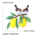 Enamel Lemon Branch Brooch Two Birds Brown or Purple view 6