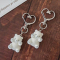 White Flocked Waving Teddy Bear with Heart-Clasp Charm view 4