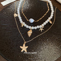 Pearl Shell Starfish Three Layer Necklace Set Two Colors view 4
