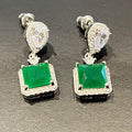 Silver-Tone Green Rectangular Crystal Drop Earrings view 3