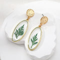Gold Tone Oval Pressed Botanical Resin Drop Stud Earrings view 6