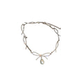 Silver Rhinestone Bow Link Pearl Drop Choker Single Style view 5