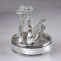 Square Halo Three-Ring Bridal Set In Silver, Gold, And Rose Tones view 6
