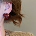 Brown Heart Stud Earrings With White Polka Dots Jewelry view 4