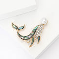 Gold Tone Whale Brooch With Shell Effect Body and Pearl view 2